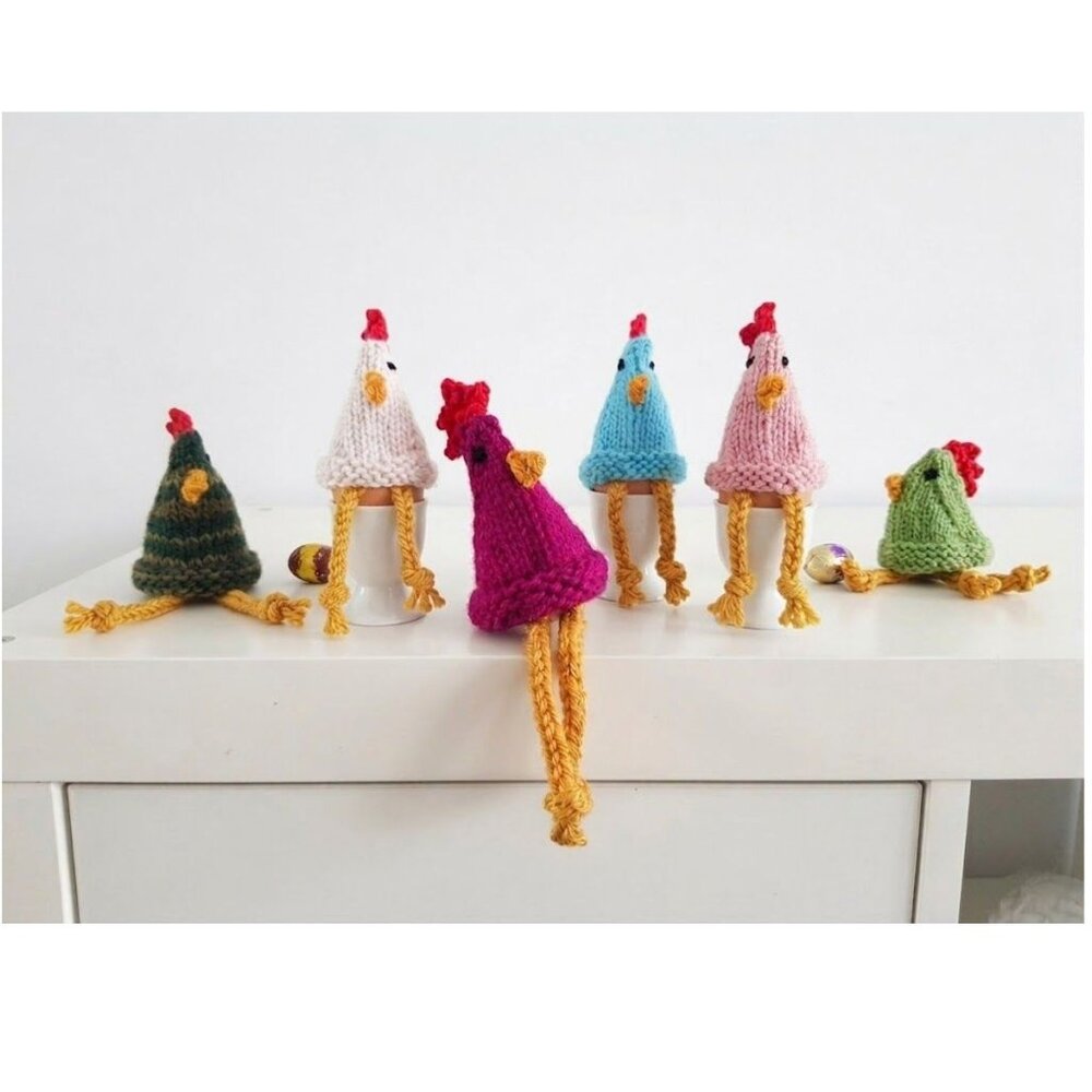 Hand Knitted Chicken Egg Warmers – Cute Breakfast Egg Cosies Decor - Set of 6 H